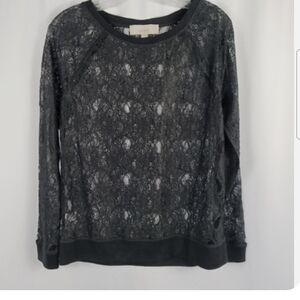 LOFT Women's Black Lace Long Sleeve Top - Size XS